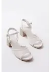 K-13 Beyaz Günlük  Topuklu Kadın Sandalet
