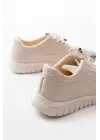 K-504 Bej Bağcıklı Desenli Günlük Spor Ayakkabı