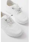 K-504 Beyaz Bağcıklı Desenli Günlük Spor Ayakkabı