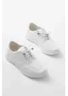 K-504 Beyaz Bağcıklı Desenli Günlük Spor Ayakkabı