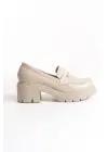 K-706 Bej Kırışık Rugan Yüksek Tabanlı Loafer Ayakkabı