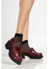 K-706 Bordo Kırışık Rugan Yüksek Tabanlı Loafer Ayakkabı