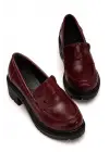 K-706 Bordo Kırışık Rugan Yüksek Tabanlı Loafer Ayakkabı
