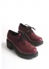 K-707 Bordo Kırışık Rugan Yüksek Tabanlı Bağcıklı  Loafer Ayakkabı