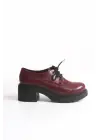 K-707 Bordo Kırışık Rugan Yüksek Tabanlı Bağcıklı  Loafer Ayakkabı