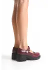 K-708 Bordo Kırışık Rugan Tokalı Yüksek Tabanlı Loafer Ayakkabı