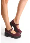 K-708 Bordo Kırışık Rugan Tokalı Yüksek Tabanlı Loafer Ayakkabı