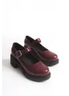 K-708 Bordo Kırışık Rugan Tokalı Yüksek Tabanlı Loafer Ayakkabı