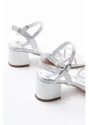 Kadın Gümüş İnce Sarmal Bantlı Topuklu Ayakkabı