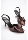 Kadın Acı Kahve Fiyonklu Saten Slingback Topuklu Ayakkabı TR40MS01C