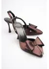 Kadın Acı Kahve Fiyonklu Saten Slingback Topuklu Ayakkabı TR40MS01C