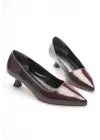 Kadın Acı Kahve Kırışık Rugan Kısa Topuklu Stiletto Ayakkabı TR20MS03D
