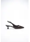 Kadın Acı Kahve Kırışık Rugan Sivri Burun Slingback Kısa Topuklu Ayakkabı TR20MS04D