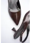 Kadın Acı Kahve Kırışık Rugan Sivri Burun Slingback Kısa Topuklu Ayakkabı TR20MS04D