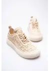 Kadın Bej Örgü Detaylı Günlük Sneaker Rahat ve Hafif Spor Ayakkabı TR01MY01C