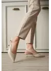 Kadın Bej Sivri Burun Slingback Kısa Topuklu Ayakkabı TR20MS04B