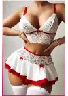 Kadın Beyaz Etekli, Dantel Büstiyer Hizmetçi Kostüm