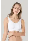 Kadın Beyaz Kalın Askılı Çıkarılabilir Pedli Örme Seamless Dikişsiz Basic Büstiyer