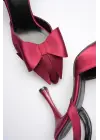 Kadın Bordo Fiyonklu Saten Slingback Topuklu Ayakkabı TR40MS01D