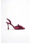 Kadın Bordo Fiyonklu Saten Slingback Topuklu Ayakkabı TR40MS01D