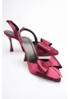 Kadın Bordo Fiyonklu Saten Slingback Topuklu Ayakkabı TR40MS01D