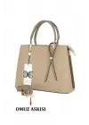 Kadın El Ve Kol Çantası Bej Renk Dikiş Detaylı Omuz Askılı