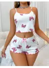 Kadın Fiyonklu Beyaz Şortlu Pijama Takımı