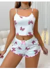 Kadın Fiyonklu Beyaz Şortlu Pijama Takımı