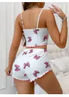 Kadın Fiyonklu Beyaz Şortlu Pijama Takımı