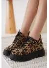 Kadın Gizli Topuk Siyah Taban Leopar Spor Ayakkabı TR10MS01K