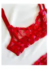 Kadın  Kalpli Kırmızı Dantelli Balenli  Sütyen Külot Takım