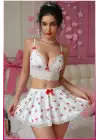 Kadın Kirazlı Fiyonklu Seksi Kostüm