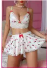 Kadın Kirazlı Fiyonklu Seksi Kostüm