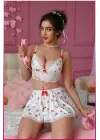 Kadın Kirazlı Fiyonklu Seksi Kostüm