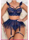 Kadın Lacivert Tül Etekli, Göğüs Balenli Fantazi Kostüm