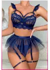 Kadın Lacivert Tül Etekli, Göğüs Balenli Fantazi Kostüm