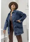 Kadın Mavi Geniş Cepli Kot Ceket
