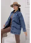 Kadın Mavi Geniş Cepli Kot Ceket