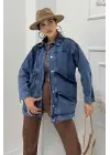 Kadın Mavi Geniş Cepli Kot Ceket