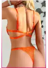 Kadın Oranj Dantelli Balenli  Sütyen Külot Takım