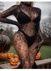 Kadın Özel Bölgesi Açık Siyah Leopar Fantazi Vücut Çorabı