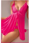 Kadın Seksi Fuşya Tül Gecelik Ve Külot Takım