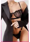 Kadın Siyah Dantelli Balenli Sütyen Külot Takım