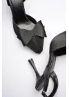 Kadın Siyah Fiyonklu Saten Slingback Topuklu Ayakkabı TR40MS01A