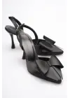 Kadın Siyah Fiyonklu Saten Slingback Topuklu Ayakkabı TR40MS01A