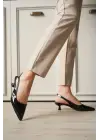 Kadın Siyah Rugan Sivri Burun Slingback Kısa Topuklu Ayakkabı TR20MS04E