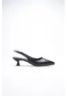 Kadın Siyah Sivri Burun Slingback Kısa Topuklu Ayakkabı TR20MS04A