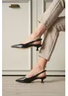 Kadın Siyah Sivri Burun Slingback Kısa Topuklu Ayakkabı TR20MS04A