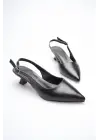 Kadın Siyah Sivri Burun Slingback Kısa Topuklu Ayakkabı TR20MS04A