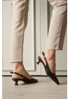 Kadın Siyah Sivri Burun Slingback Kısa Topuklu Ayakkabı TR20MS04A